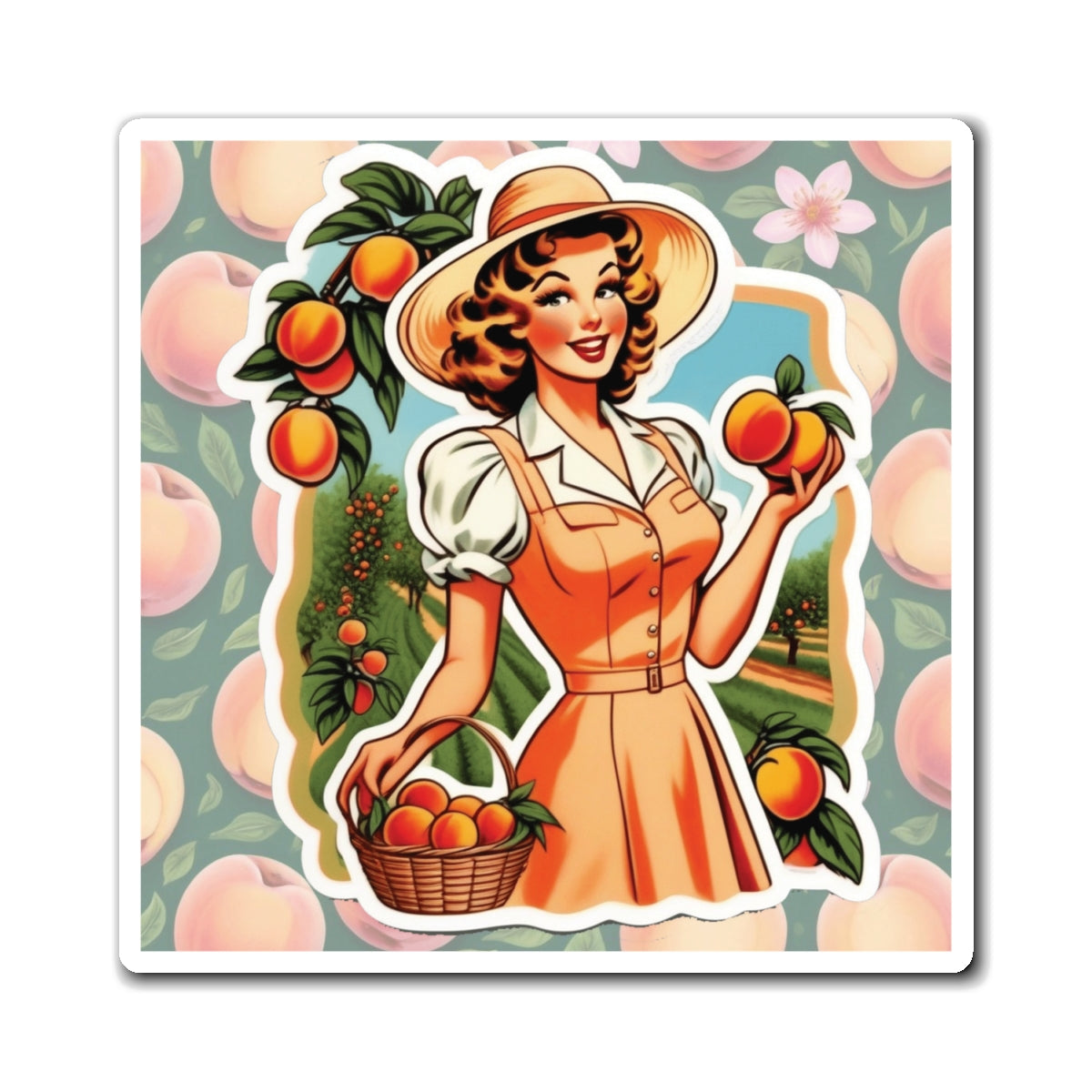 National Peach Day VII Pin Up Girl Magnet