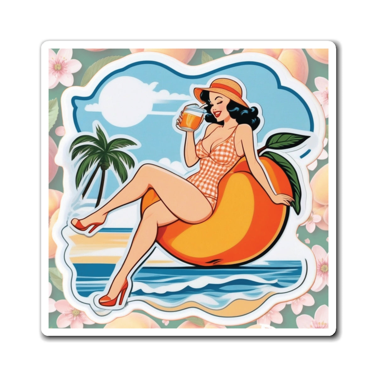 National Peach Day VI Pin Up Girl Magnet