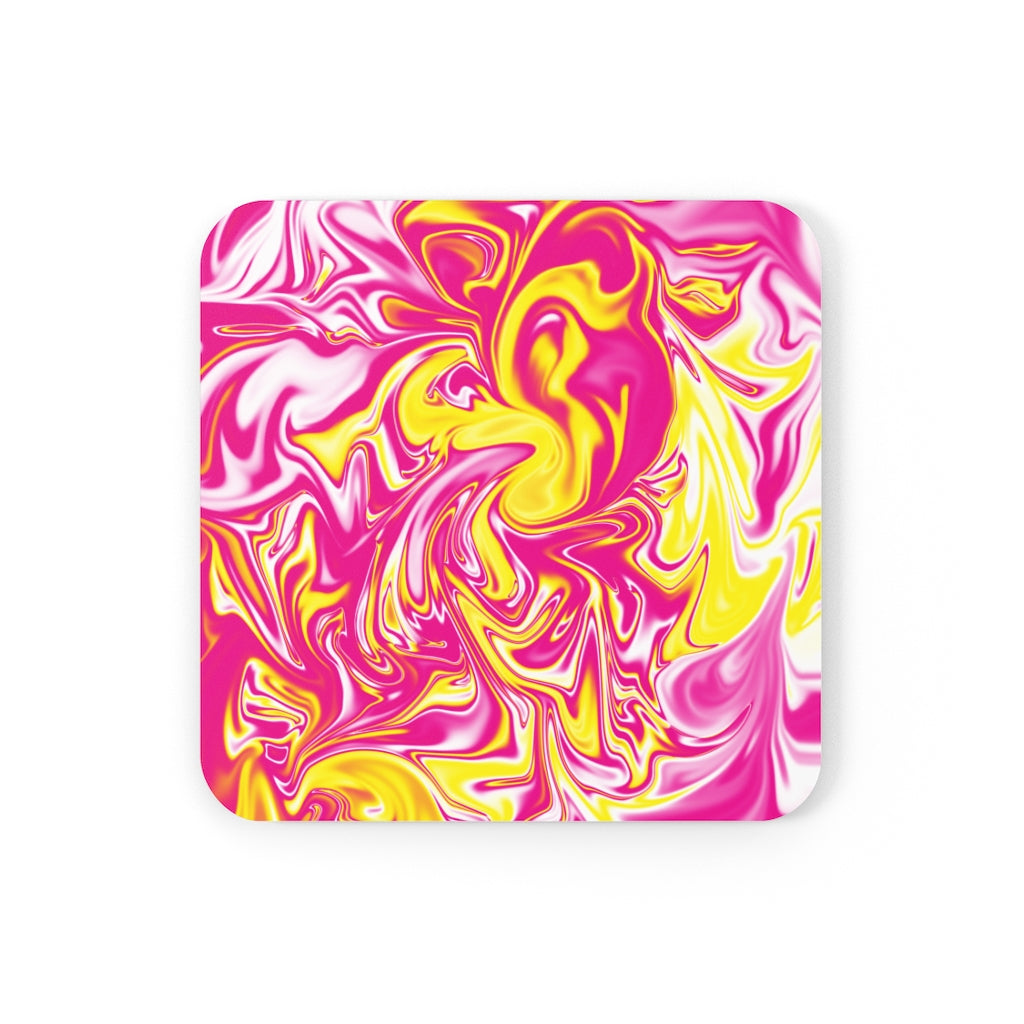 Pink/Yellow Corkwood Coaster Set