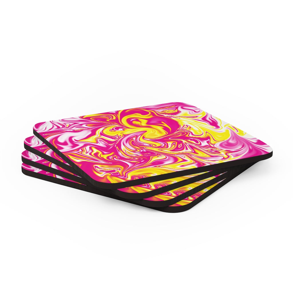 Pink/Yellow Corkwood Coaster Set