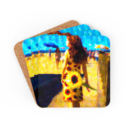 Lady in a Sunflower Dress at the Beach Coaster Set