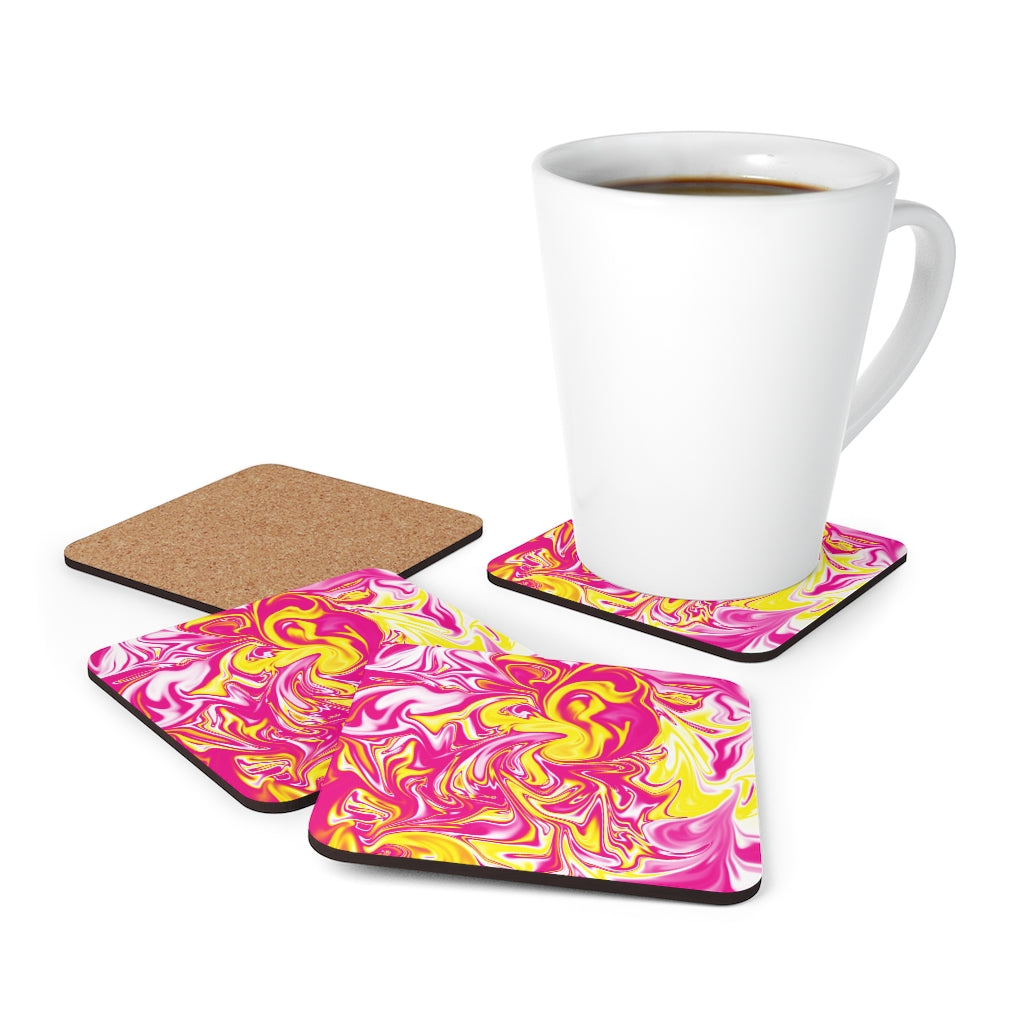 Pink/Yellow Corkwood Coaster Set