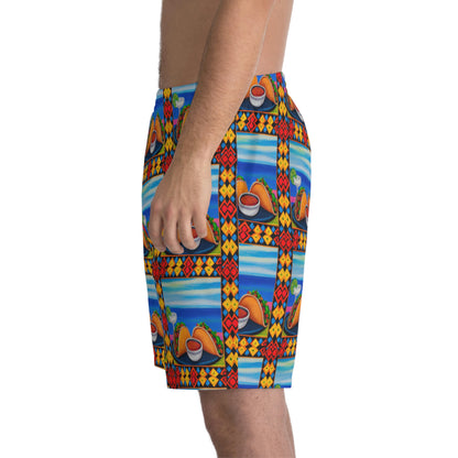 Tacos and Margarita Men's Elastic Beach Shorts