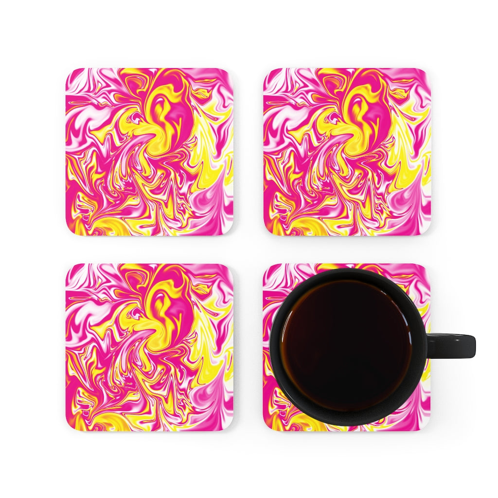 Pink/Yellow Corkwood Coaster Set