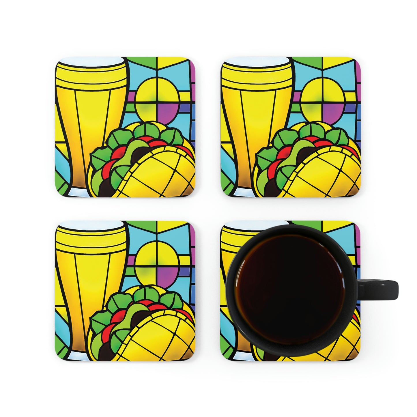 Un Taco con una Cerveza in Stained Glass Coaster Set