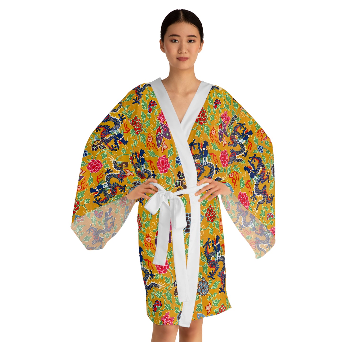 Dragon Pattern Long Sleeve Kimono Robe