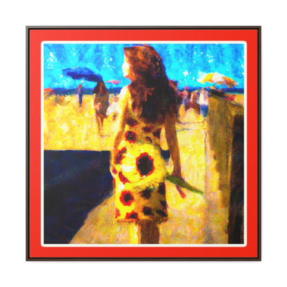 Lady in a Sunflower Dress at the Beach Canvas