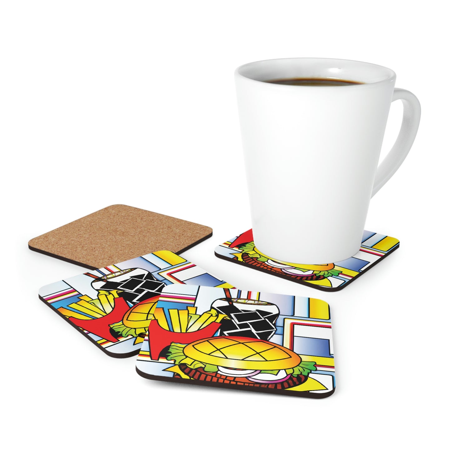 Burger and Fries in Stained Glass Coaster Set