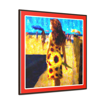 Lady in a Sunflower Dress at the Beach Canvas