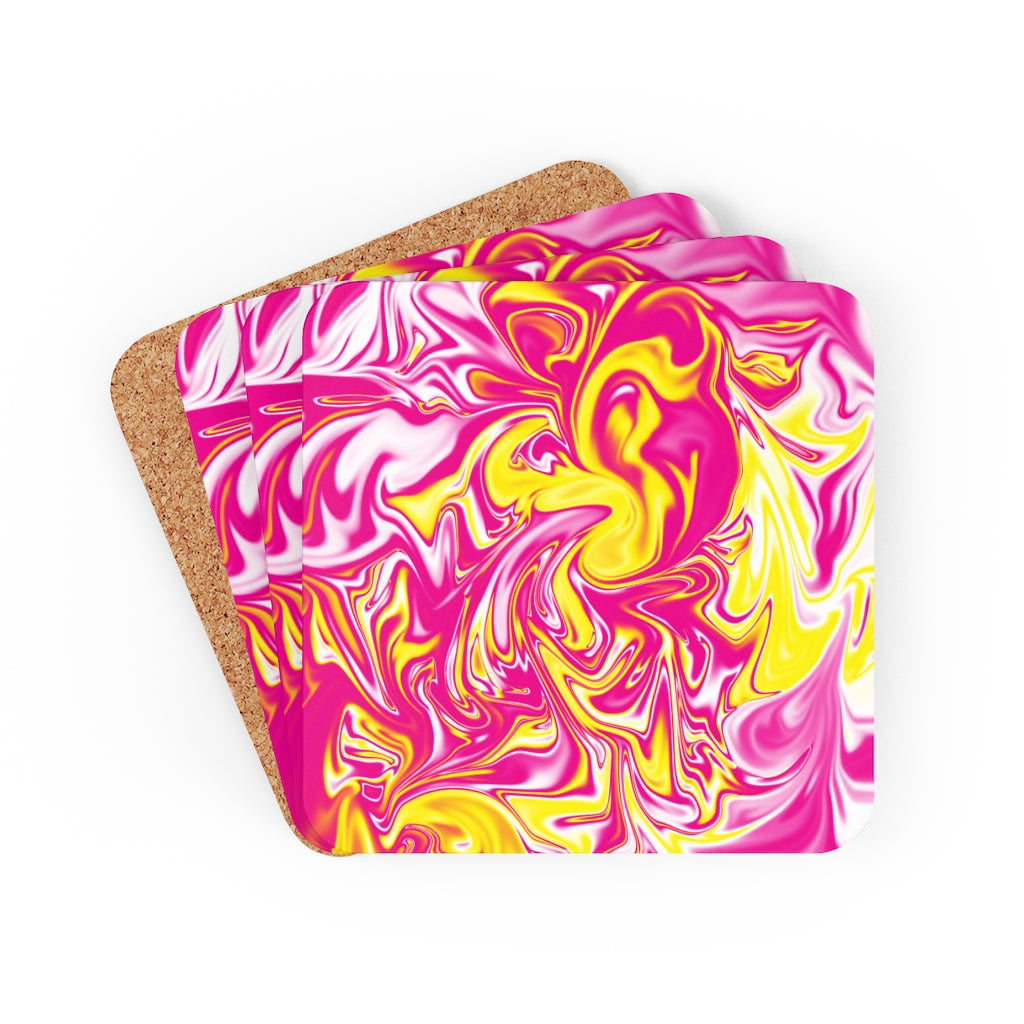 Pink/Yellow Corkwood Coaster Set