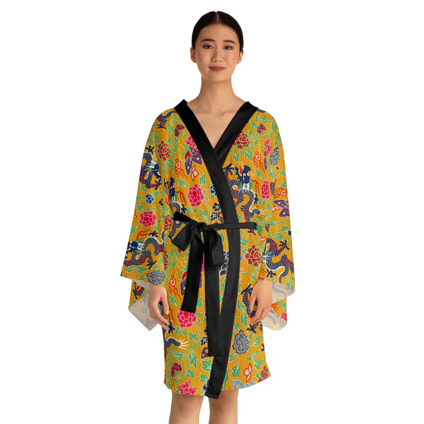 Dragon Pattern Long Sleeve Kimono Robe