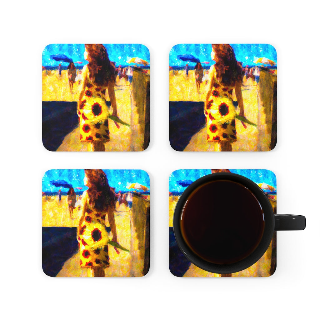 Lady in a Sunflower Dress at the Beach Coaster Set