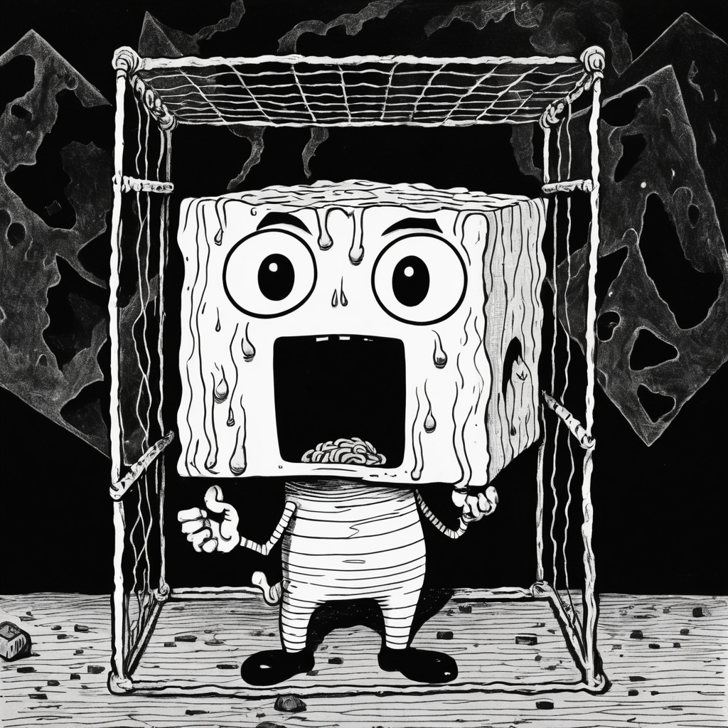 Rubber-Hose 1930s Jailbird: Cartoon Sugar Cube in Triangle Cell